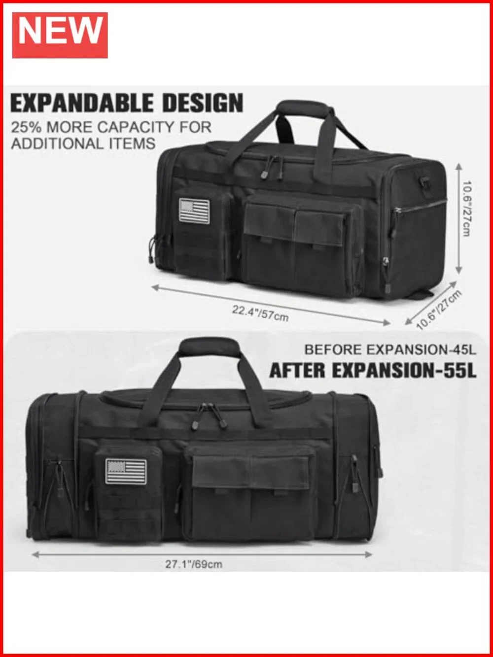3-in-1 Expandable 55L Duffle Bag Travel Gym Backpack with Shoe Compartment